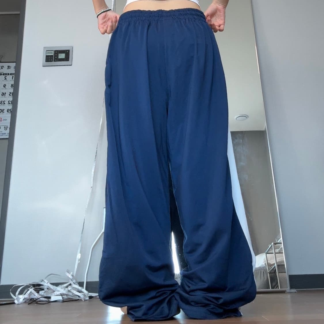 리복 네이비 배색 선 와이드 트레이닝 팬츠 힙합 댄스 상품이미지5
