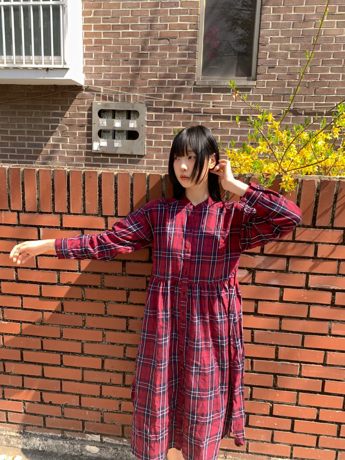 Check dress(Burgundy) 상품이미지1