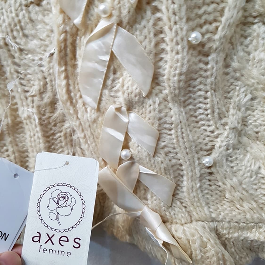 [새상품] axes femme 니트 쇼올 머플러 아이보리 상품이미지2