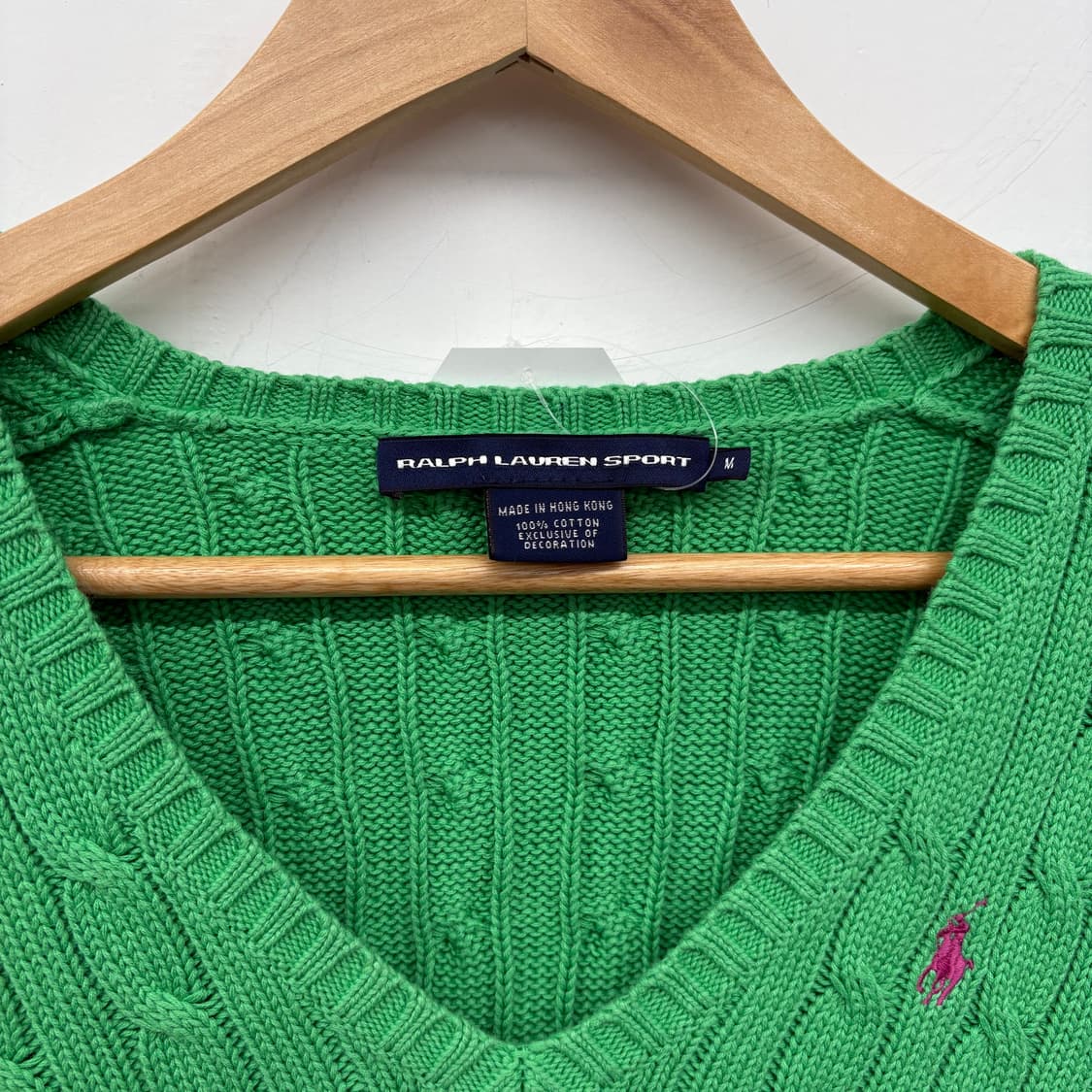 랄프로렌 그린 브이넥 케이블 니트 여/M 상품이미지3