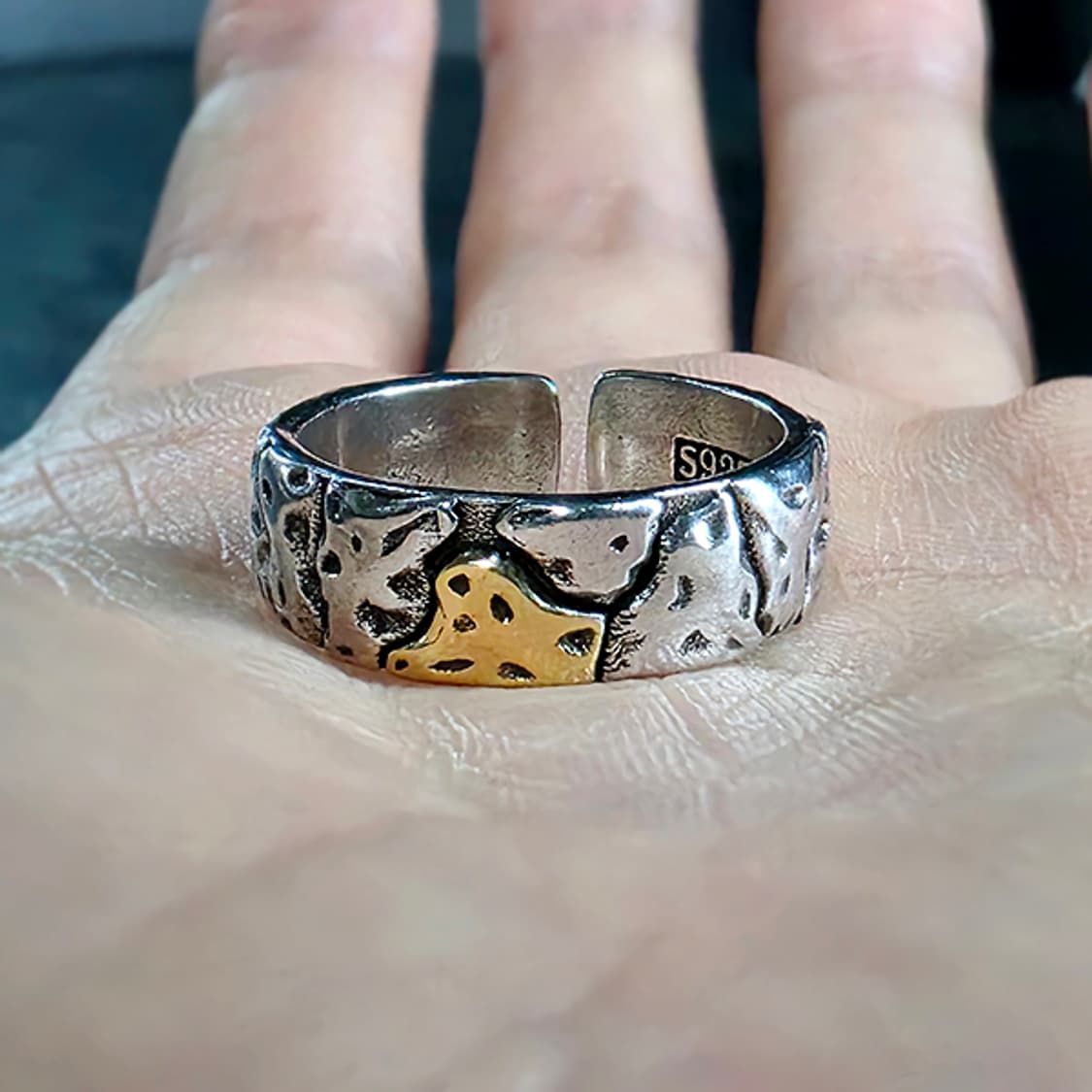 Mend 실버 남자 엔틱 빈티지 명품 크랙 균열 러프 반지 상품이미지5