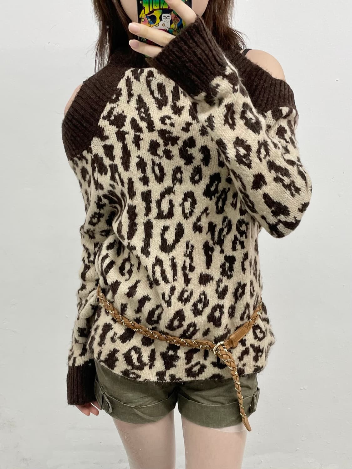 갸루 호피 오프숄더 니트 상품이미지3