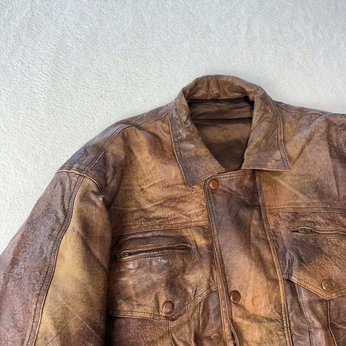 빈티지 워시드 레더 트러커 자켓 상품이미지6