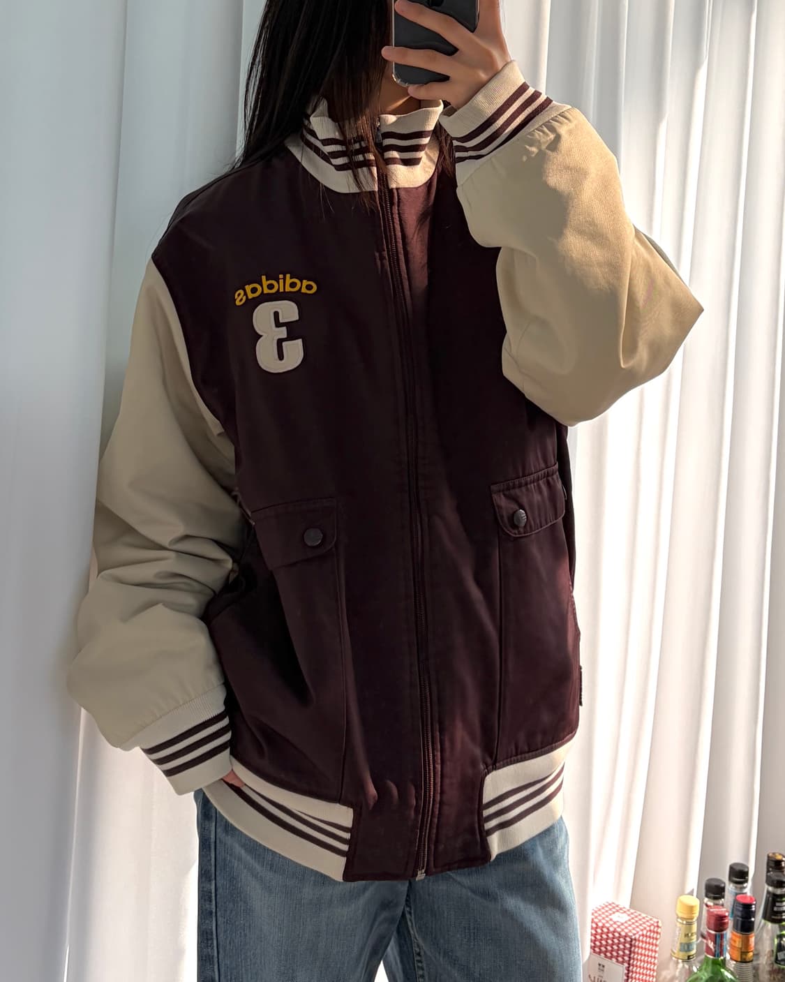 [L]아디다스 올드스쿨 버건디 크림 블루종 자켓 상품이미지1