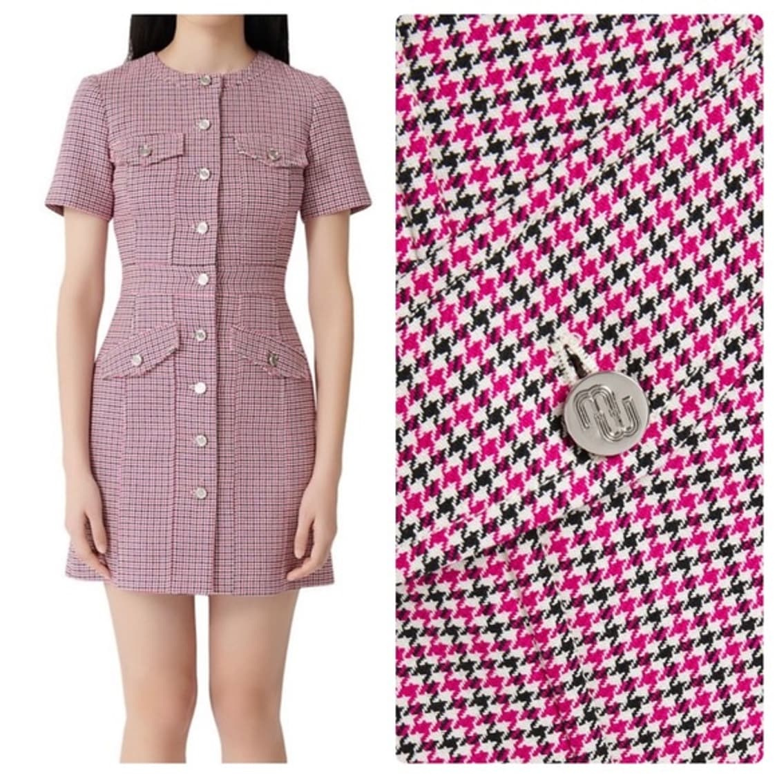 (새상품) 마쥬 하운드투스 패턴 핑크 원피스 34사이즈 상품이미지1