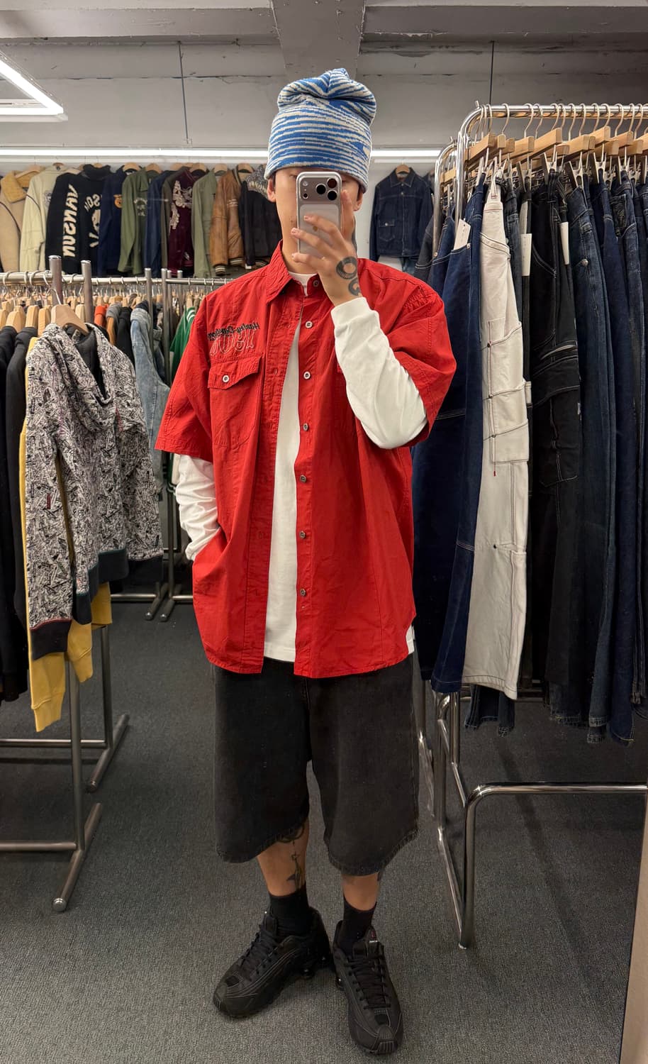 XL)할리데이비슨 빈티지 불꽃자수 로고 프린팅 반팔 셔츠 상품이미지1