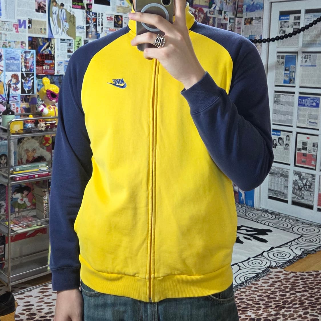 나이키 옐로우 네이비 배색 코튼 져지 집업 상품이미지2