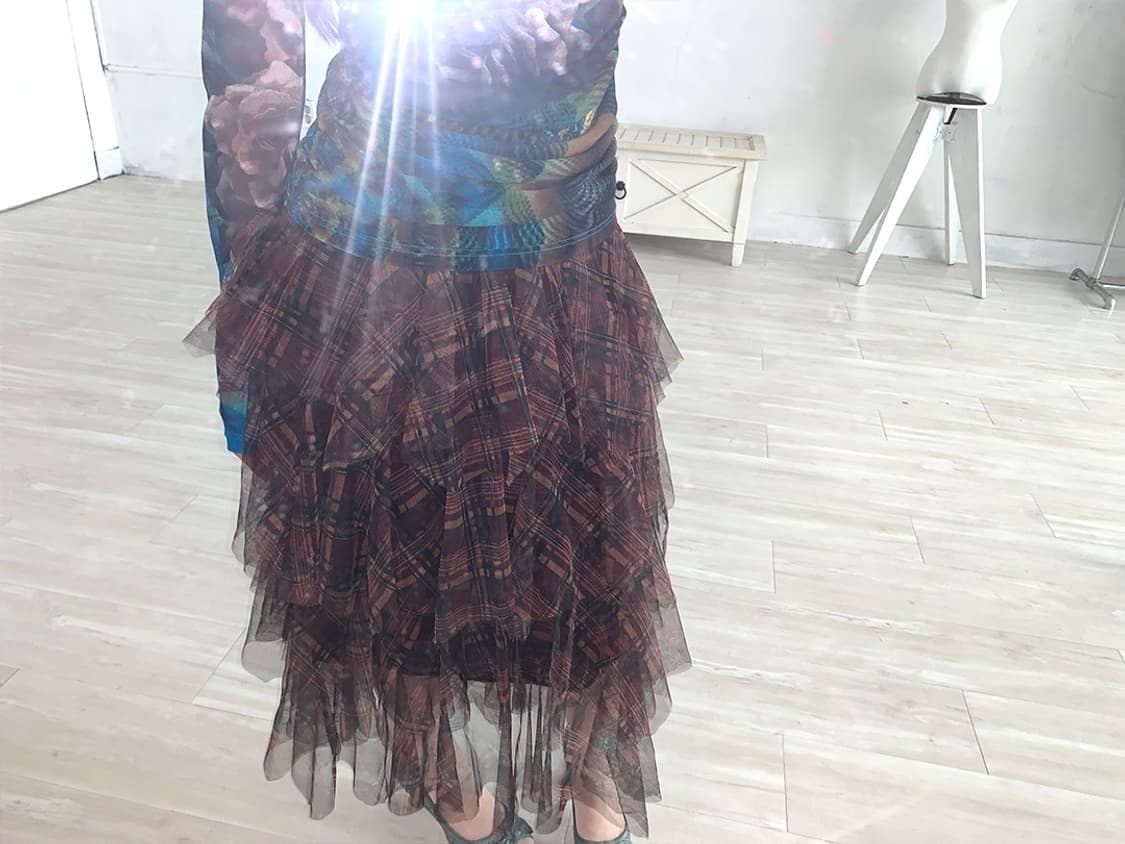 Brown Check Mesh Tiered Skirt 상품이미지3
