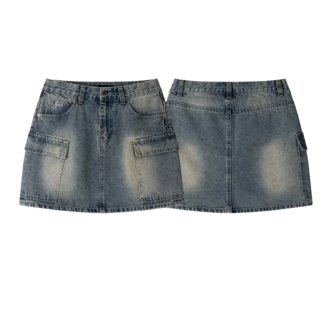 레더리 카고 데님 미니스커트 연청 상품이미지1