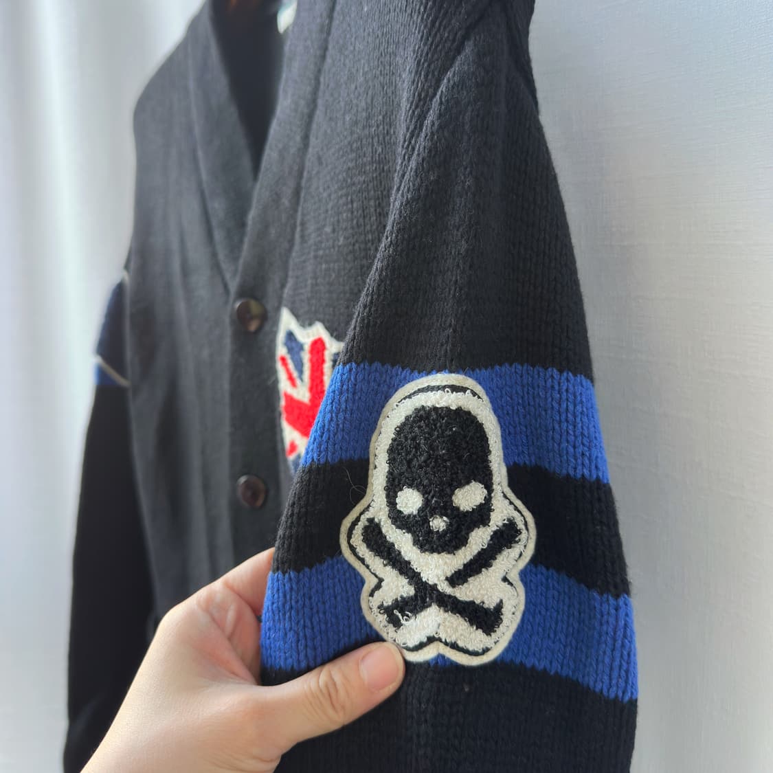 하이드로겐 bronzaji 스컬 유니언잭 패치 울 가디건 블랙 S 상품이미지5