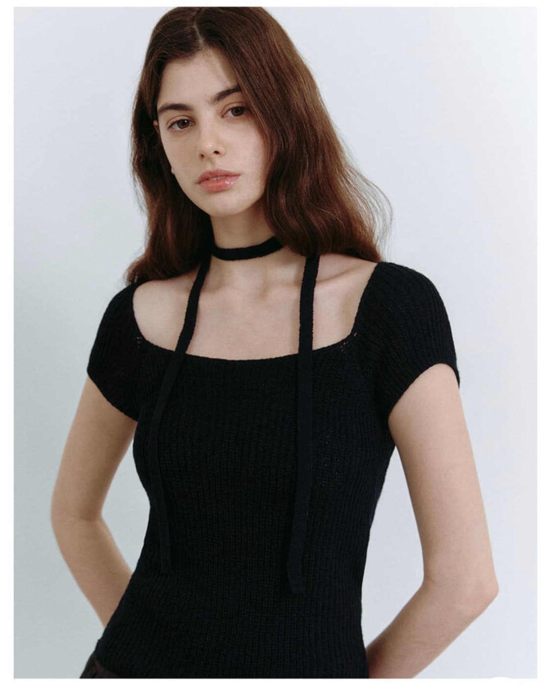 팔렛 스퀘어넥 타이 니트 블랙 상품이미지3