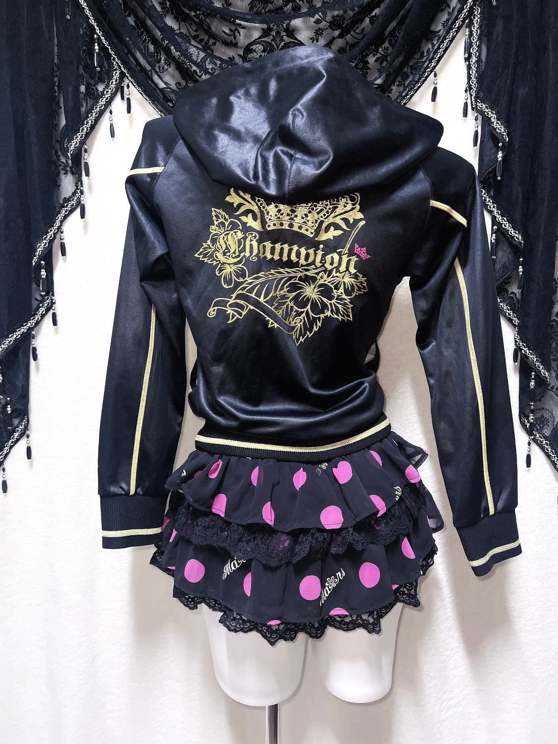 챔피온 올드스쿨 y2k 오네갸루 키치 펑크 히비스커스 투웨이 후드집업 상품이미지8