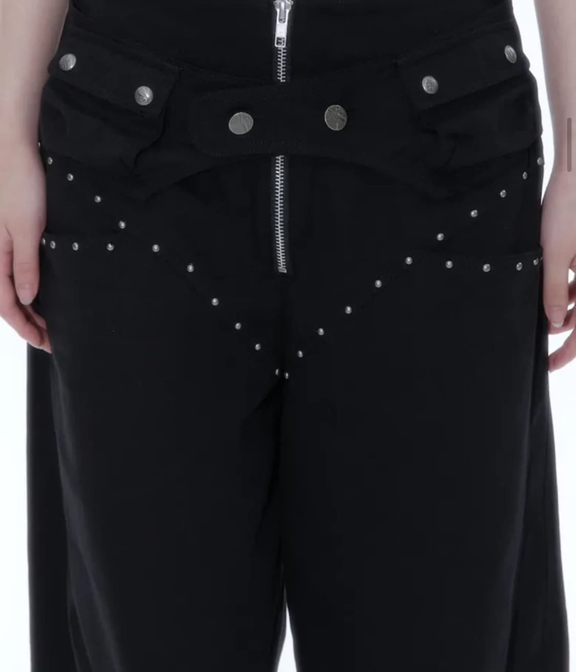 카시코 belt rivet oval pants black 상품이미지4