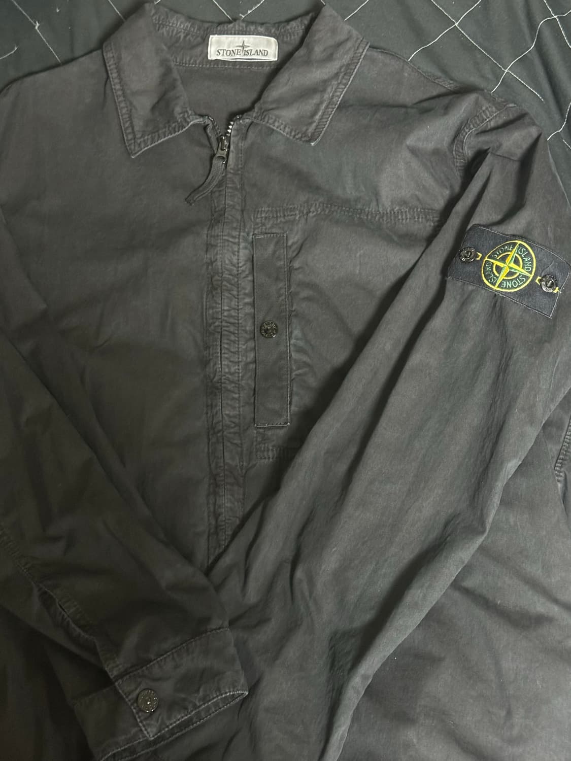 스톤 아일랜드 코튼 캔버스 오버셔츠 블랙 상품이미지1