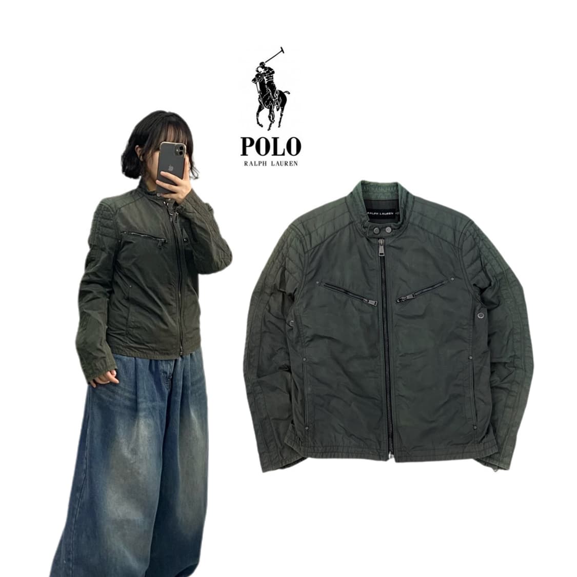 폴로 바이커 카키 멀티지퍼 레이싱 자켓 상품이미지1