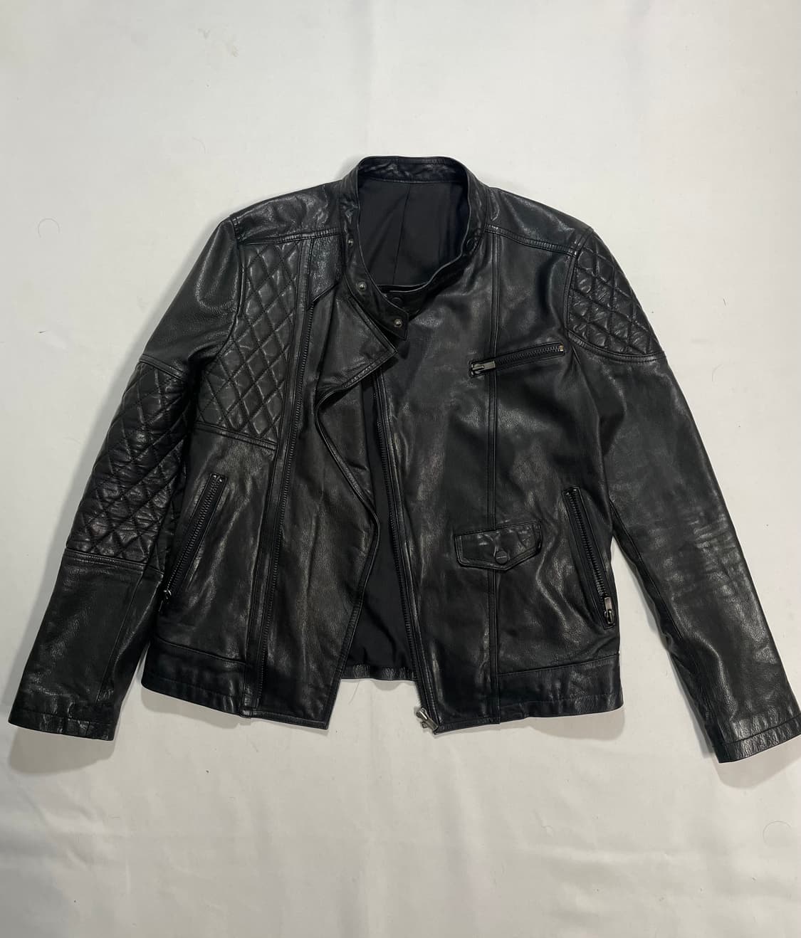 00‘s 정욱준 고트스킨 사선 바이커 자켓  상품이미지5