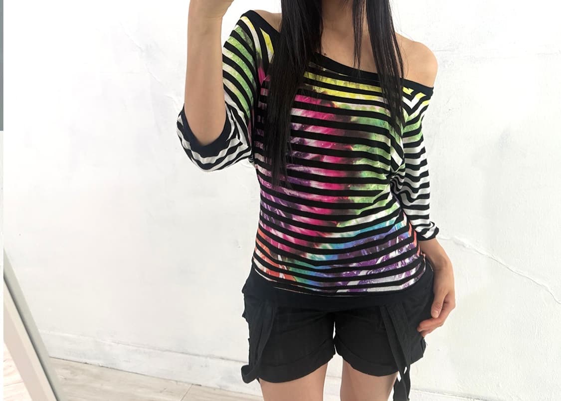Y2K Galaxy Stripe Batwing Top 상품이미지7