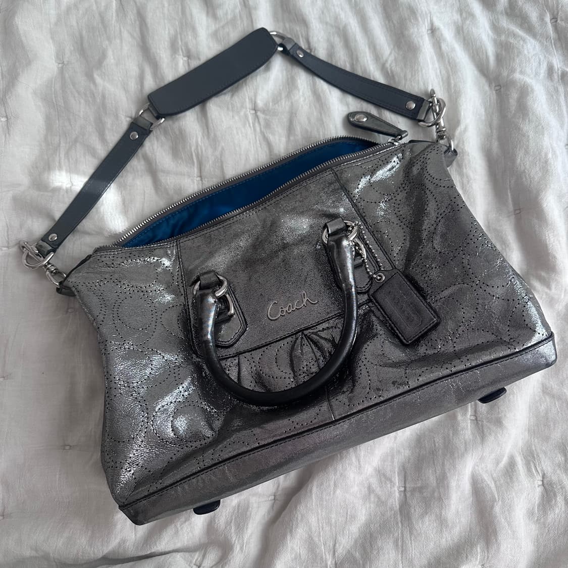 Coach 코치 빈티지 실버 건메탈 애슐리 레더 샤첼백 토트백 숄더백  상품이미지5