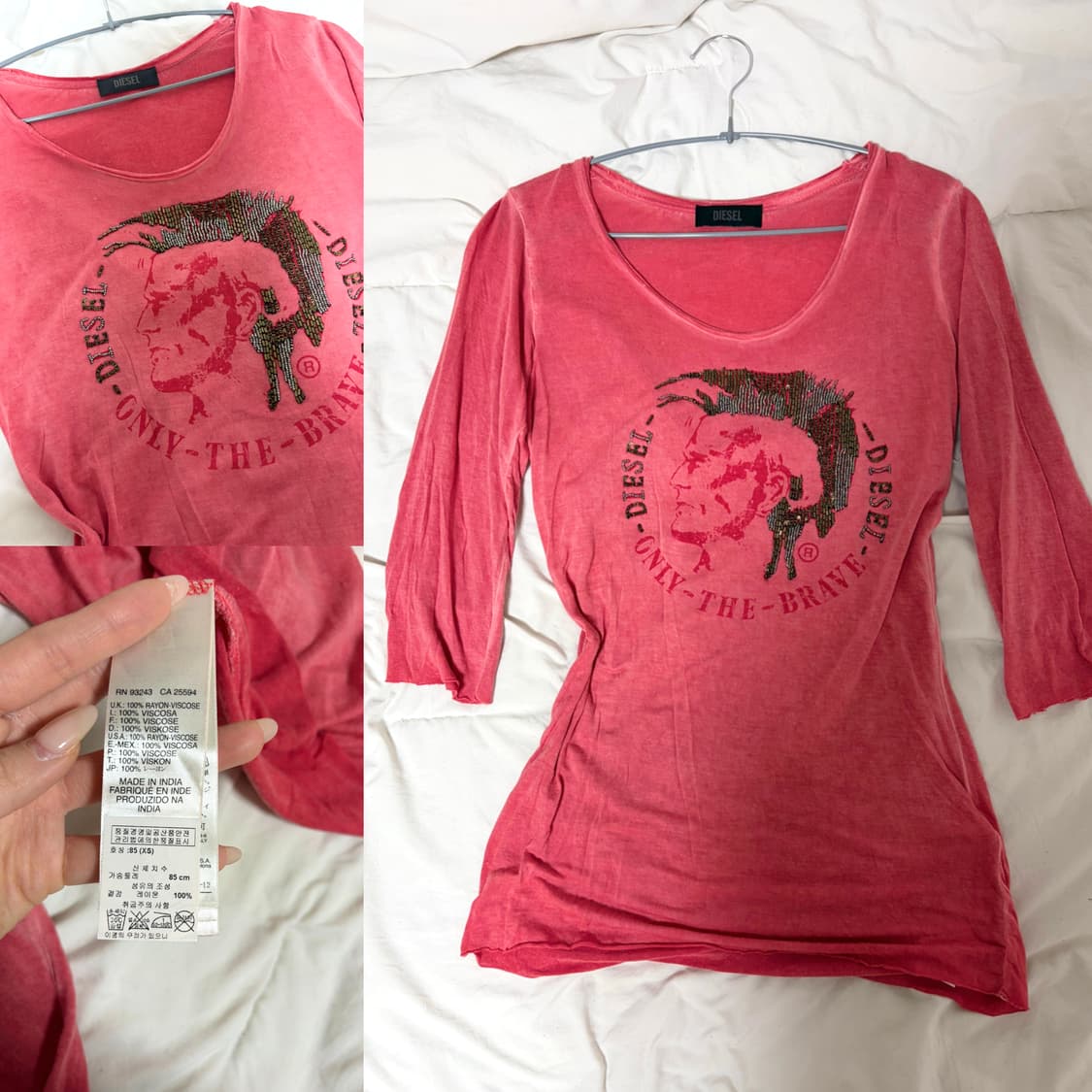디젤 코랄 핑크 7부 슬리브탑 상품이미지1