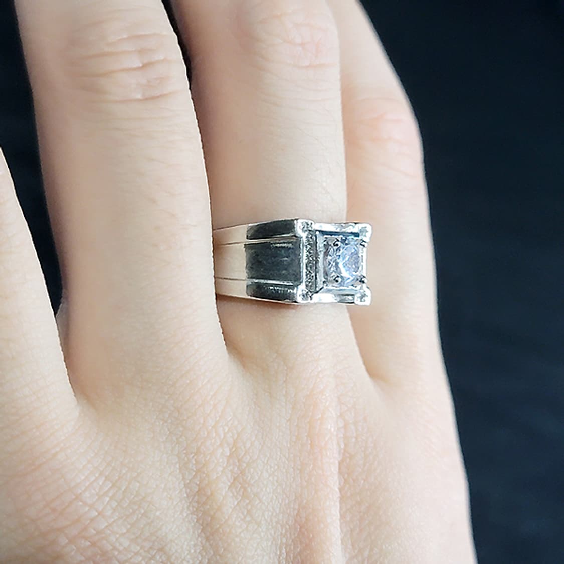 Graxium 실버 빅사이즈 모이사나이트 남자 빈티지 선물 소품 반지 상품이미지6