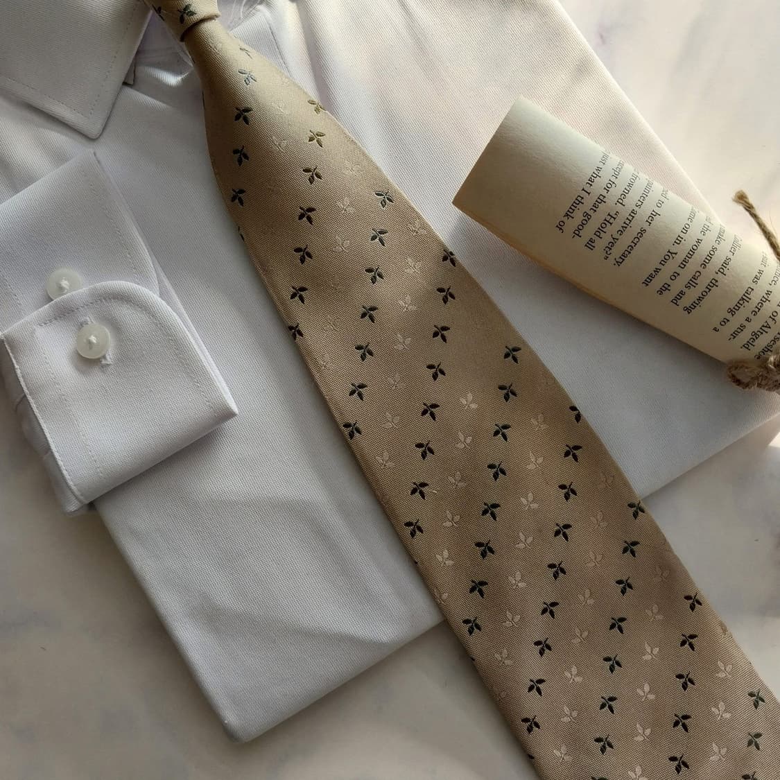 아이그너 실크 진베이지 나뭇잎 자수 넥타이 9.1cm A+등급 K1412 상품이미지8