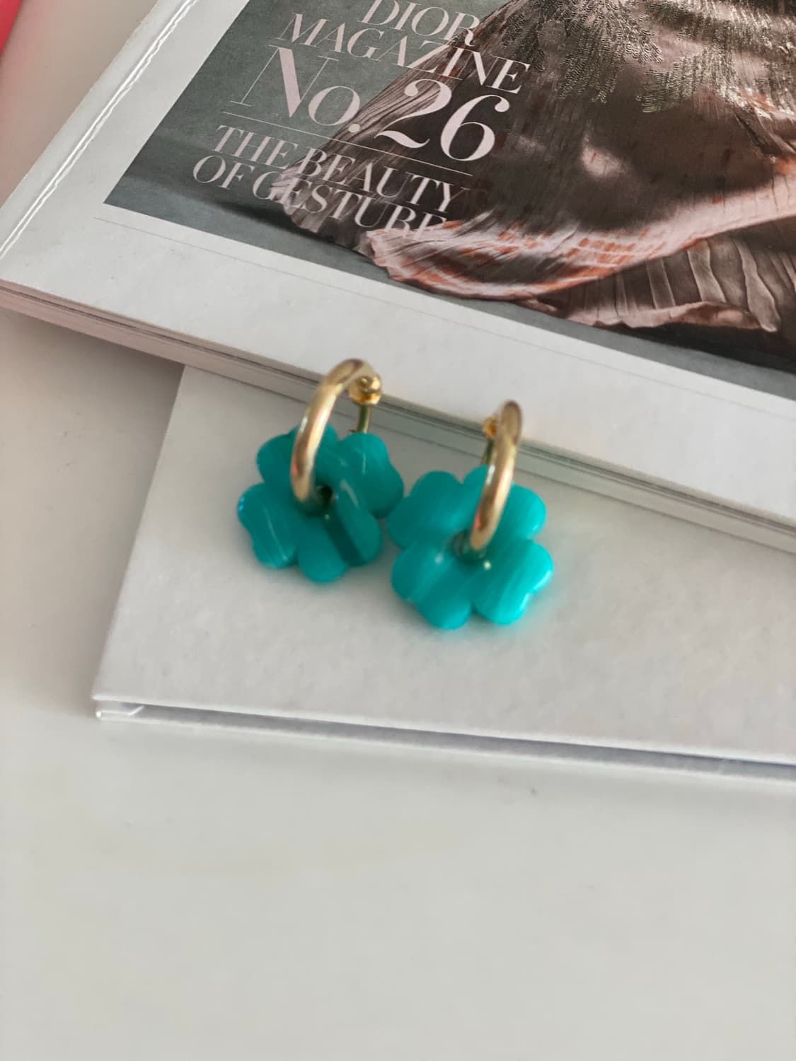 일본 수입 터키블루 클로버 후프 이어링 귀걸이 상품이미지3