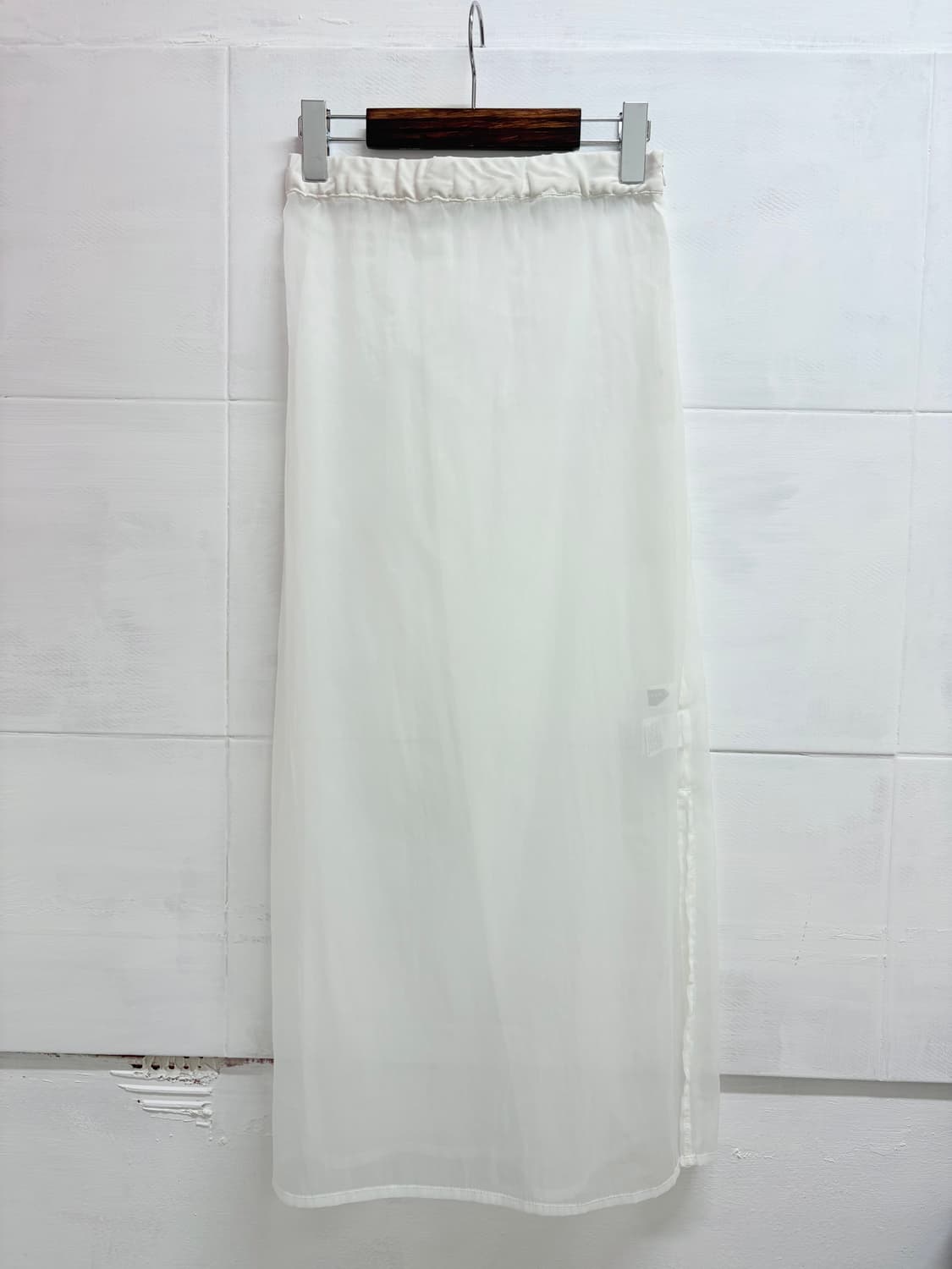 화이트 오간자 쉬폰 롱 트임 레이어드 스커트  상품이미지1