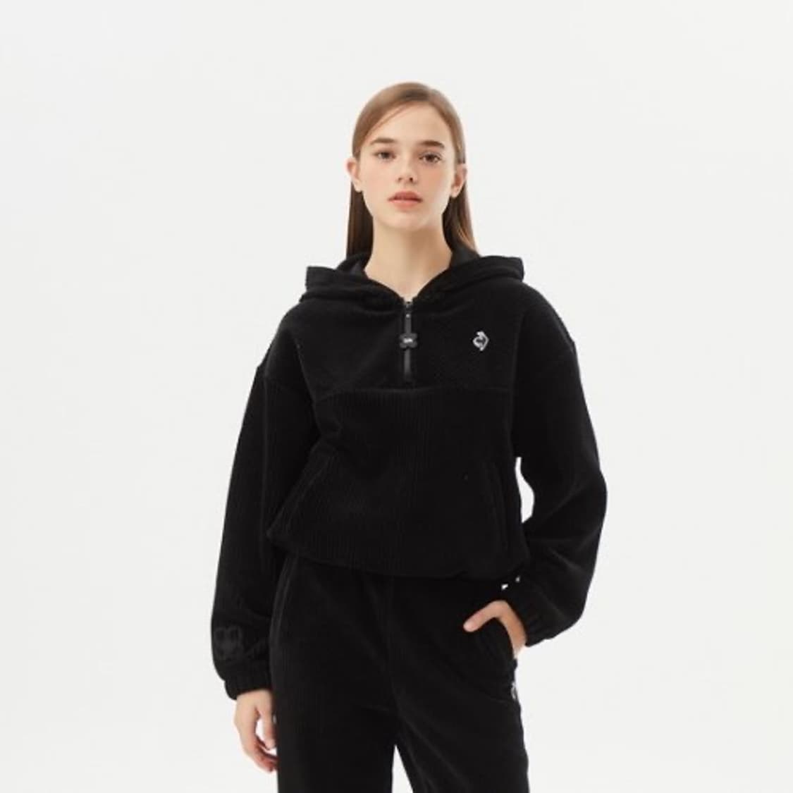 90) 르꼬끄 스포르티브 코듀로이 후드 반집업 블랙 상품이미지7