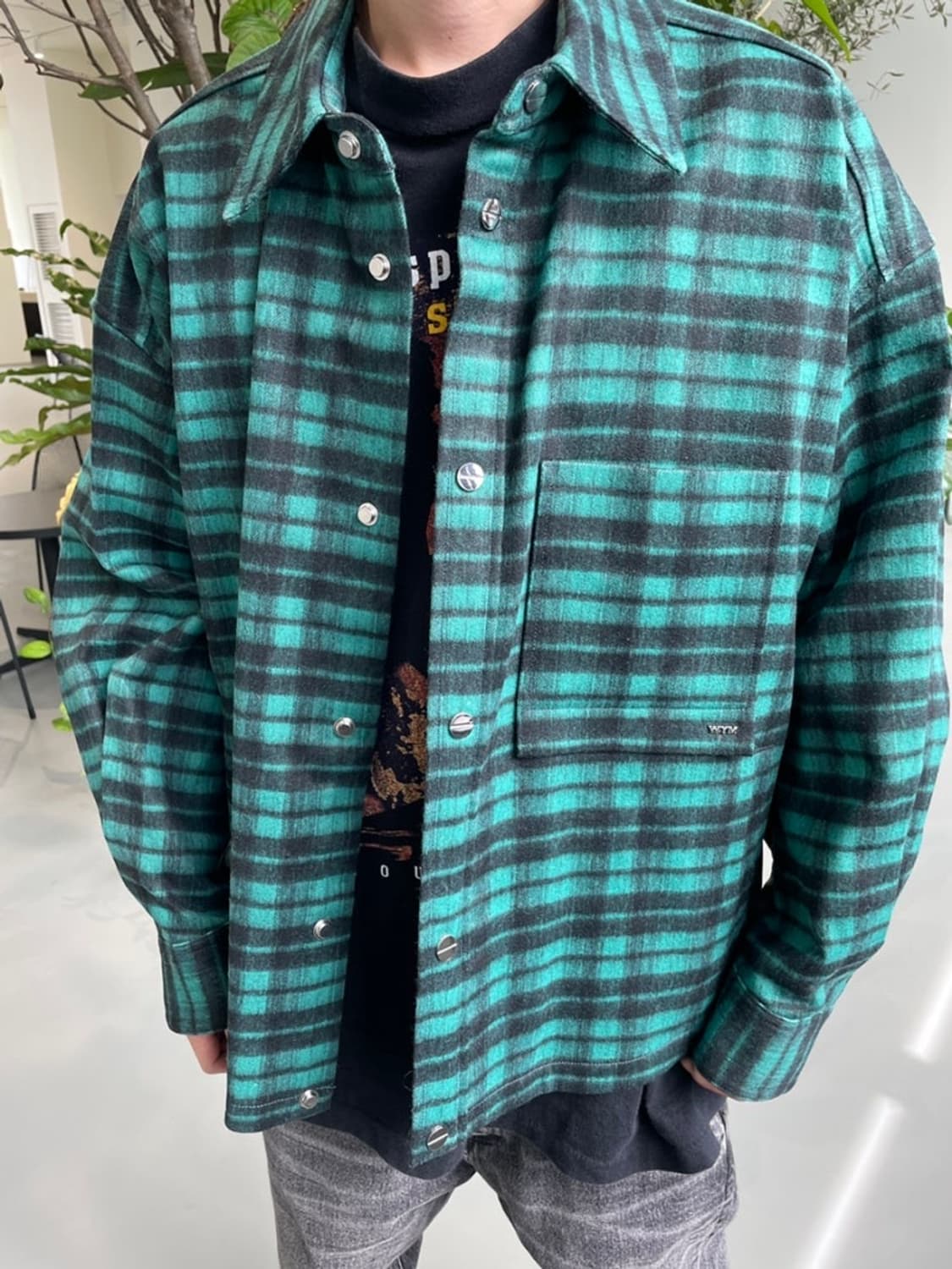 우영미 체크셔츠 그린  상품이미지2