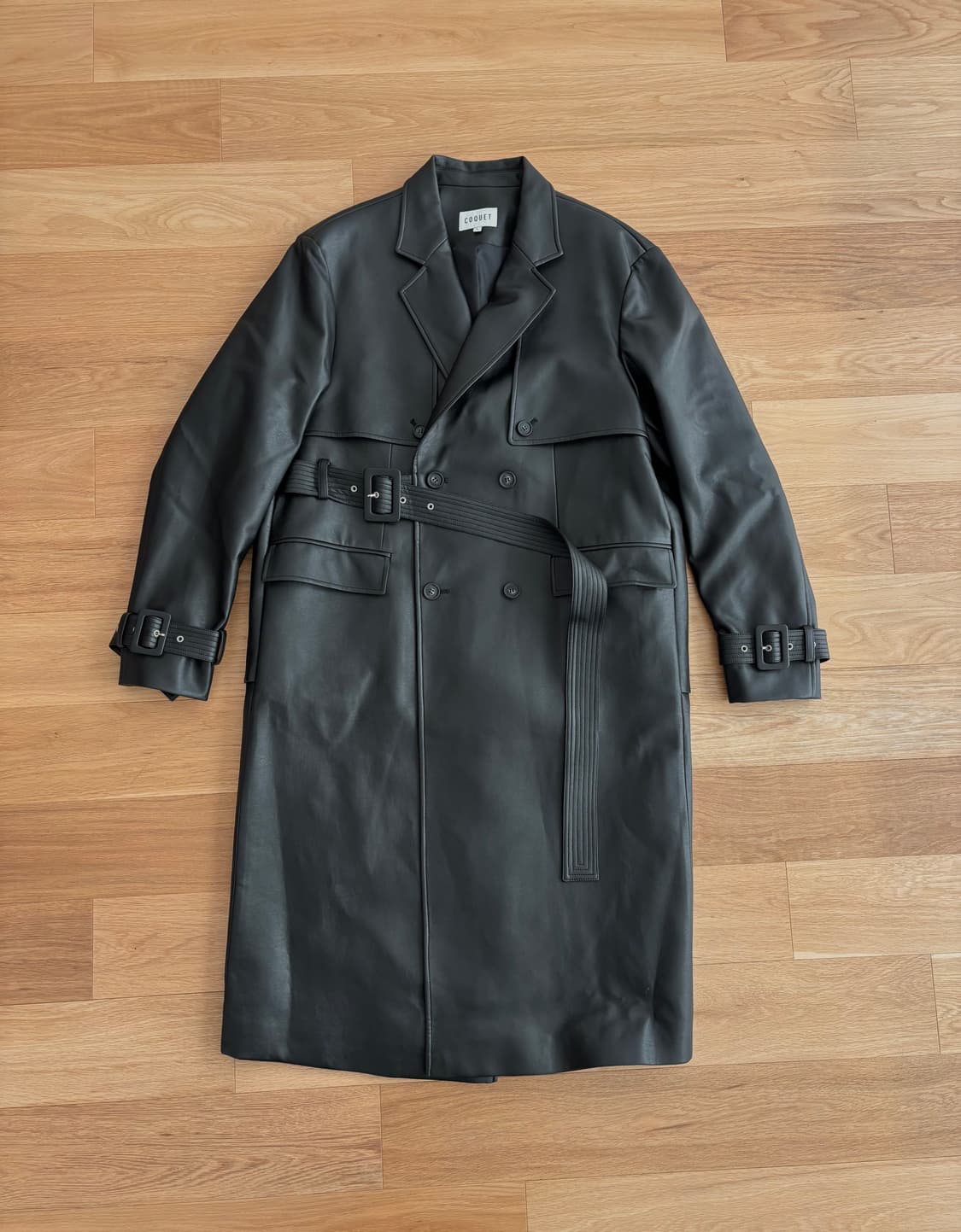 코케트 페이크 레더 트렌치 코트 블랙 L 상품이미지3