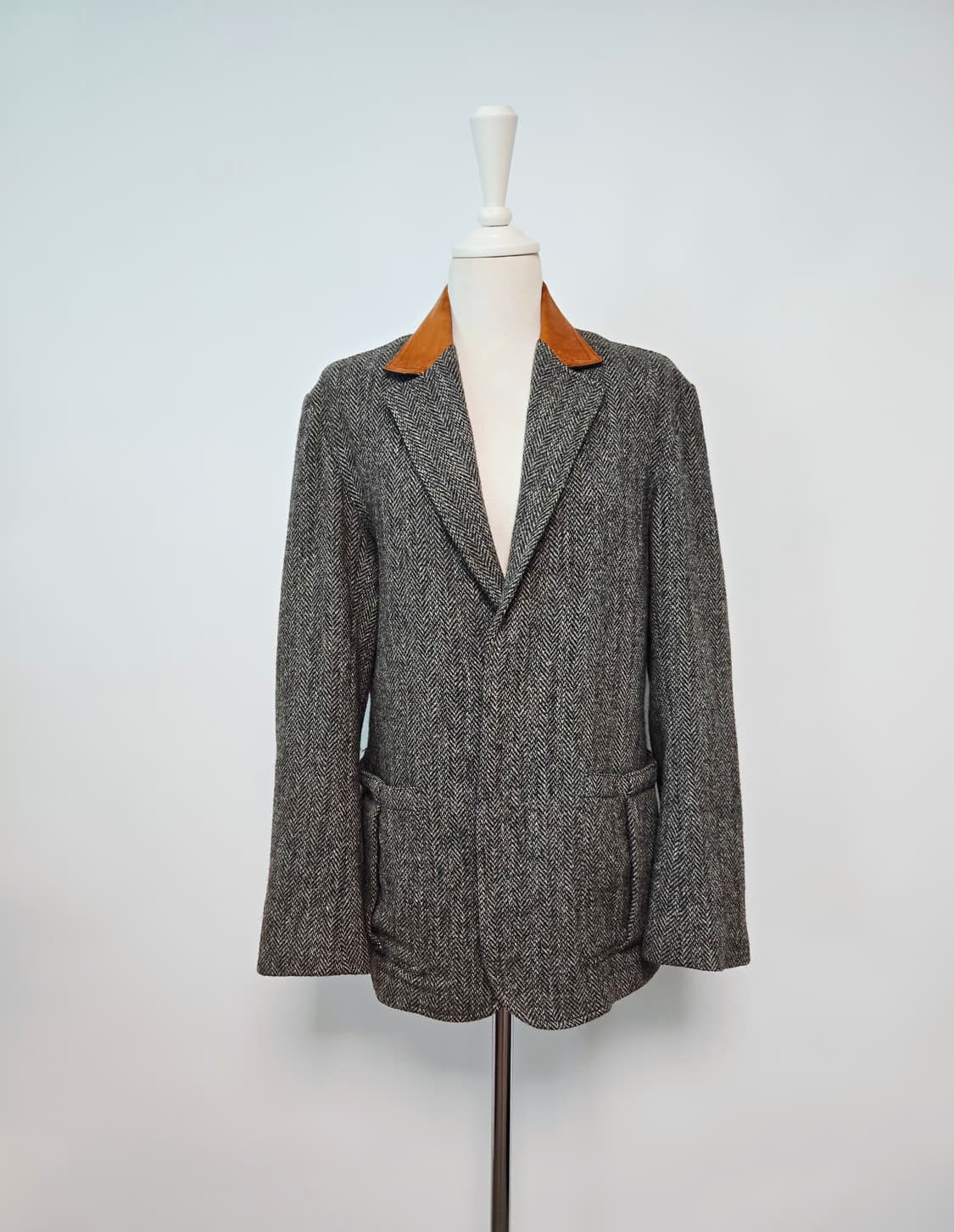 해리스트위드 가죽 카라 블레이저 자켓 상품이미지1