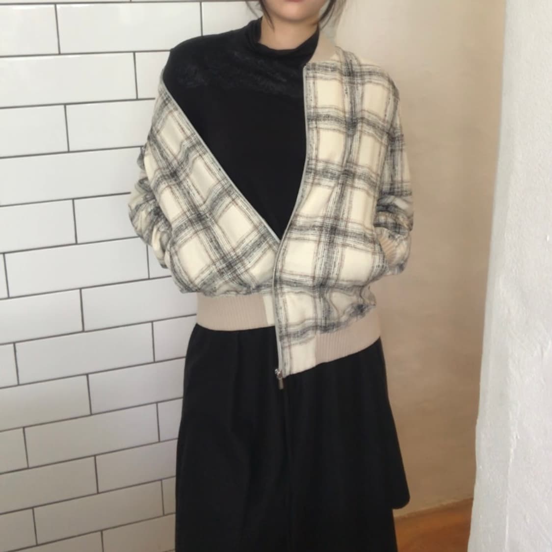 체크 패턴 집업 블루종 상품이미지3