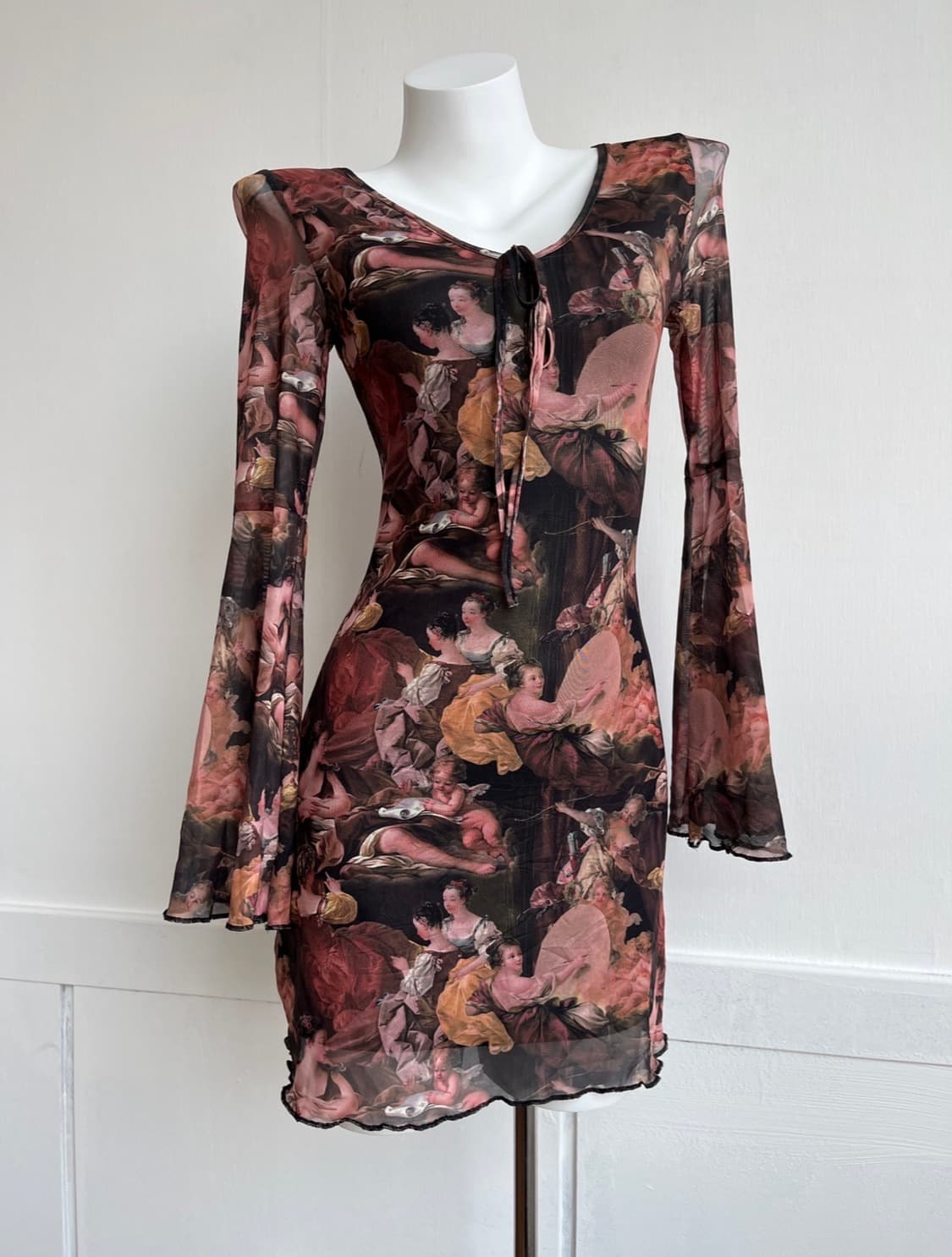 클래식 아트 프린팅 시스루 원피스 상품이미지1