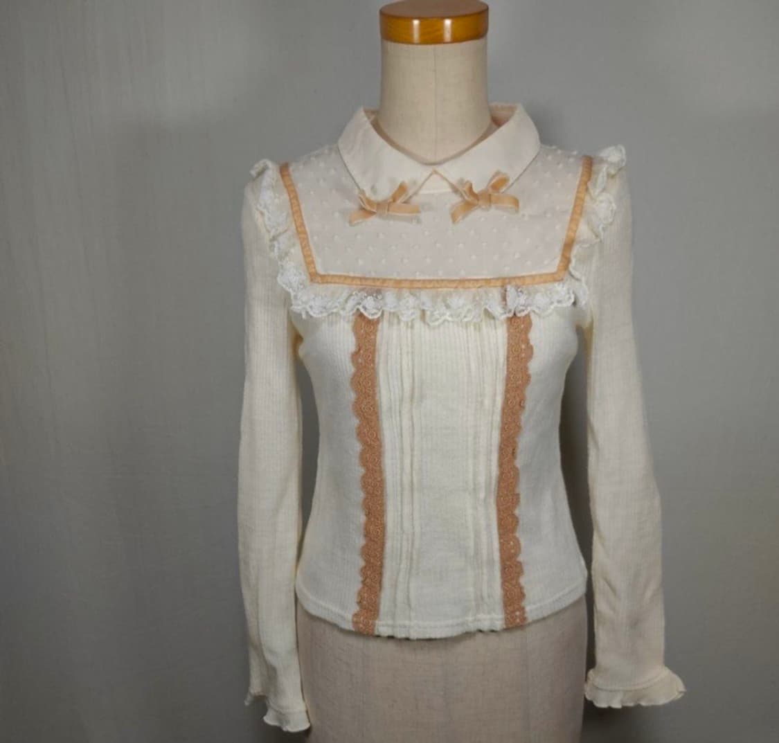 리즈리사 리본 레이스 도트 블라우스 니트 라떼갸루 모리걸 로리타 상품이미지3