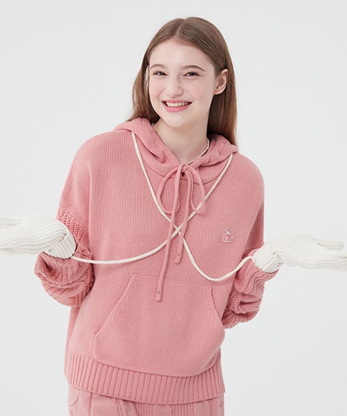 1) 키르시 스몰 체리 니트 숏 후드 핑크 상품이미지7