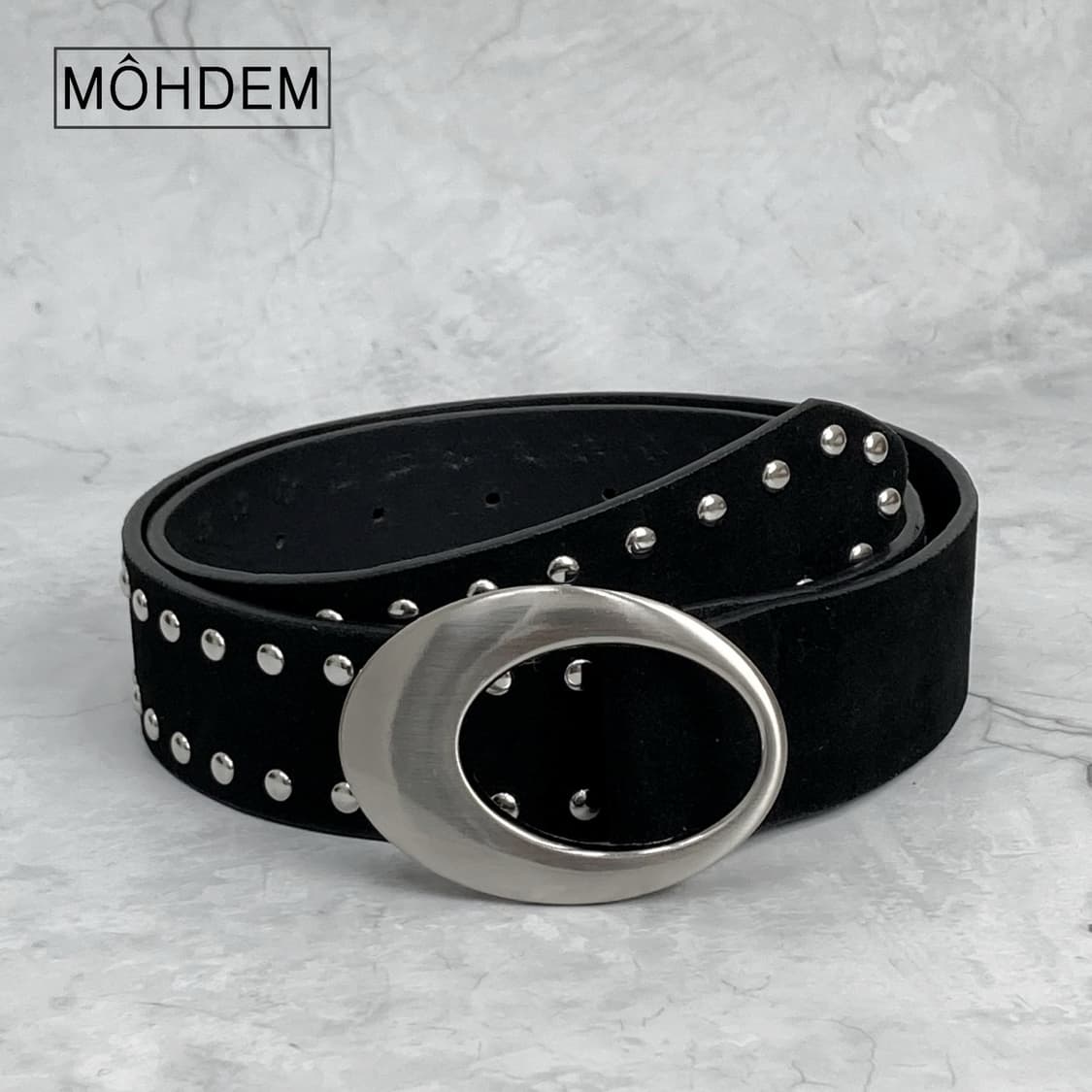 [Unisex] 오클 라운드 스터드 찡 벨트 블랙 상품이미지6