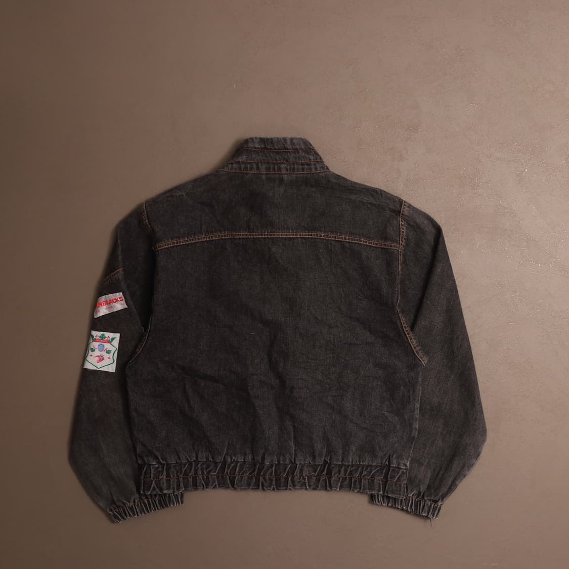 90's 빈티지 패치 흑청 데님 봄버자켓 A1745 상품이미지4