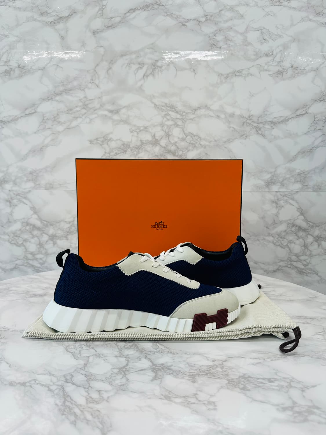 (43) 에르메스 바운싱 스니커즈 메쉬 스웨이드 마린 상품이미지5