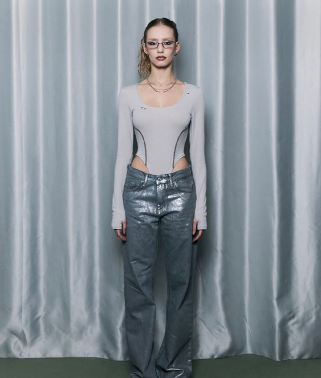 [단종] 라인 스티치 바디수트 누드그레이 상품이미지4