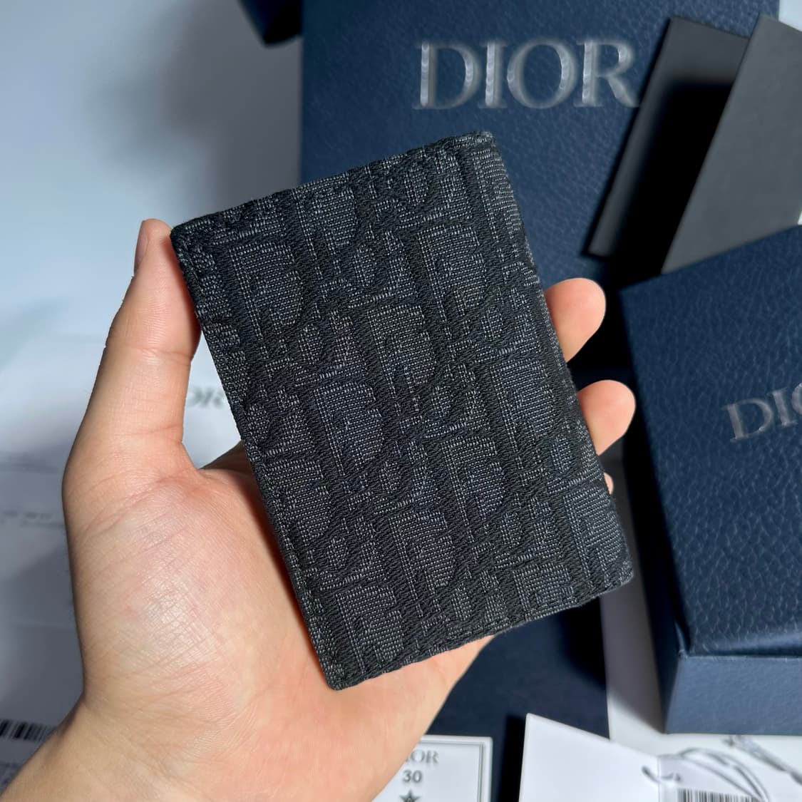[새상품급/풀박스] 디올 오블리크 자카드 2단 카드지갑 블랙 상품이미지3
