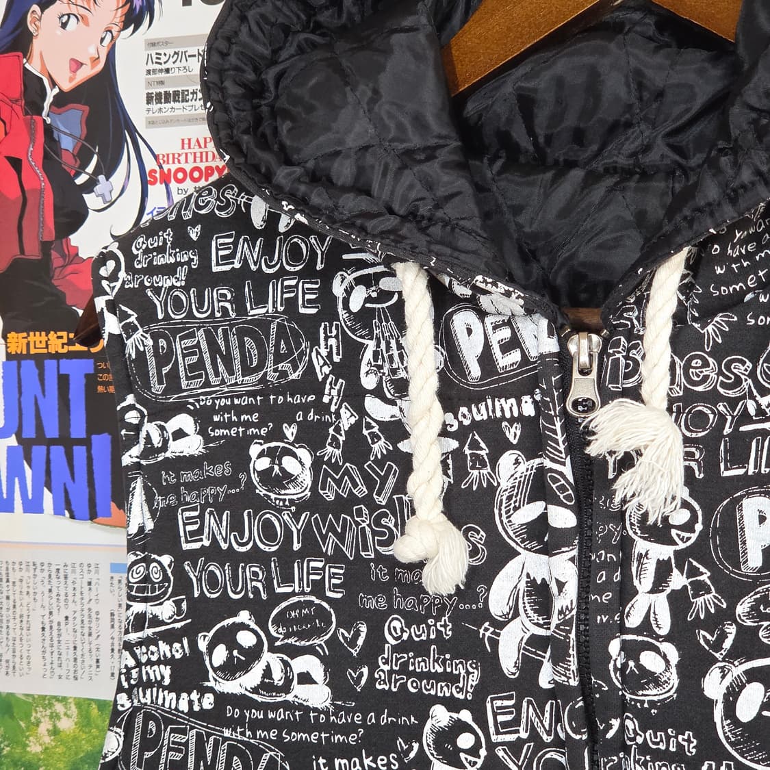 빈티지 레터링 블랙 후드 누빔 베스트 점퍼 상품이미지2