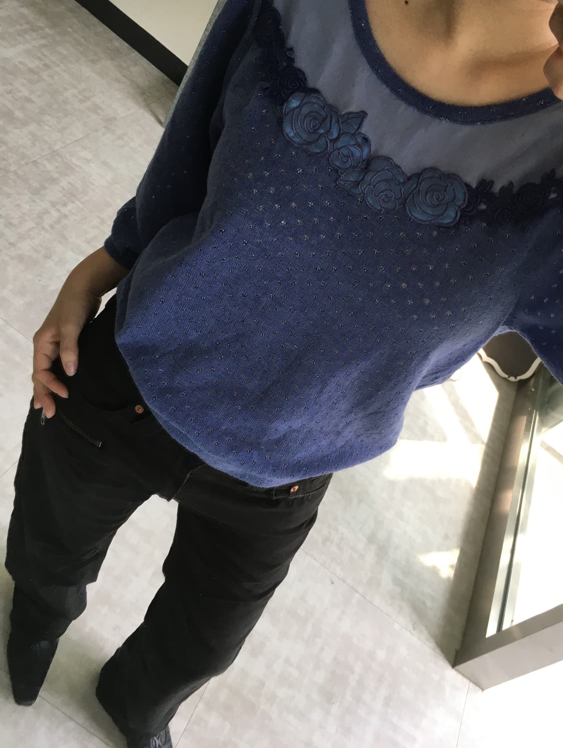 axes femme) flower knit top blue 상품이미지4
