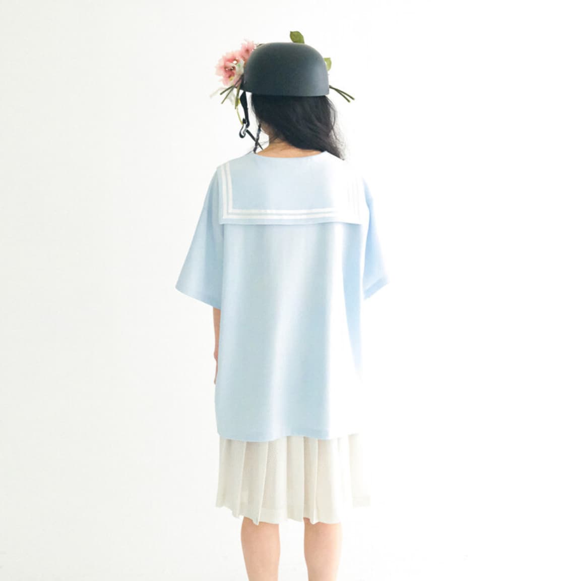 sailor collar mesh loose top 상품이미지2