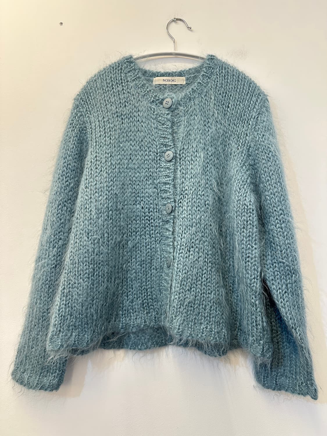 INGEBORG 일본 민트 모 헤어리 니트 가디건 상품이미지1