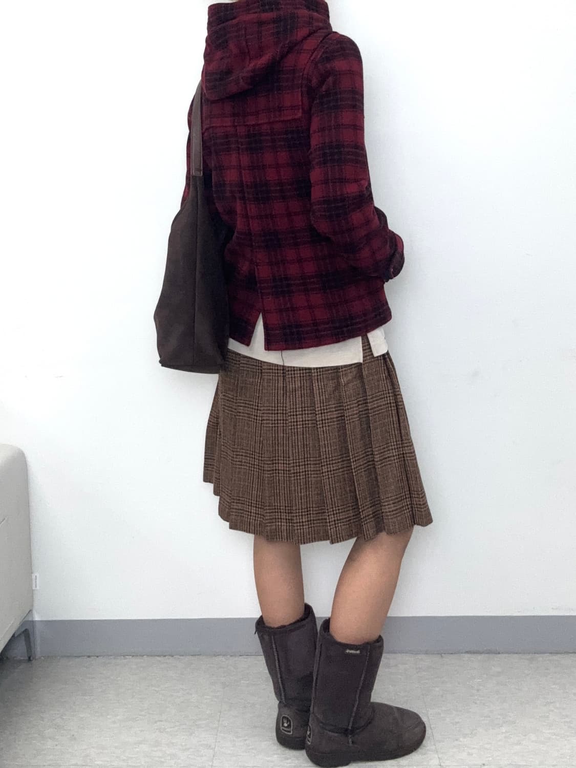 빈티지 레드 후드 더플 하프 울 코트 상품이미지7