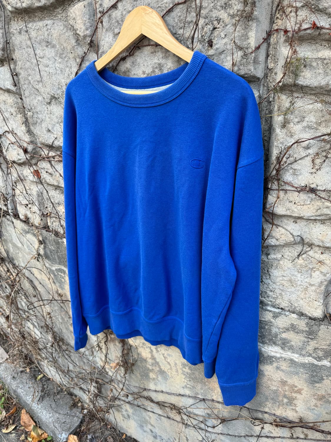 챔피온 빈티지 트리플스티치 자수로고 플레인 스웻 셔츠 맨투맨 블루 상품이미지3