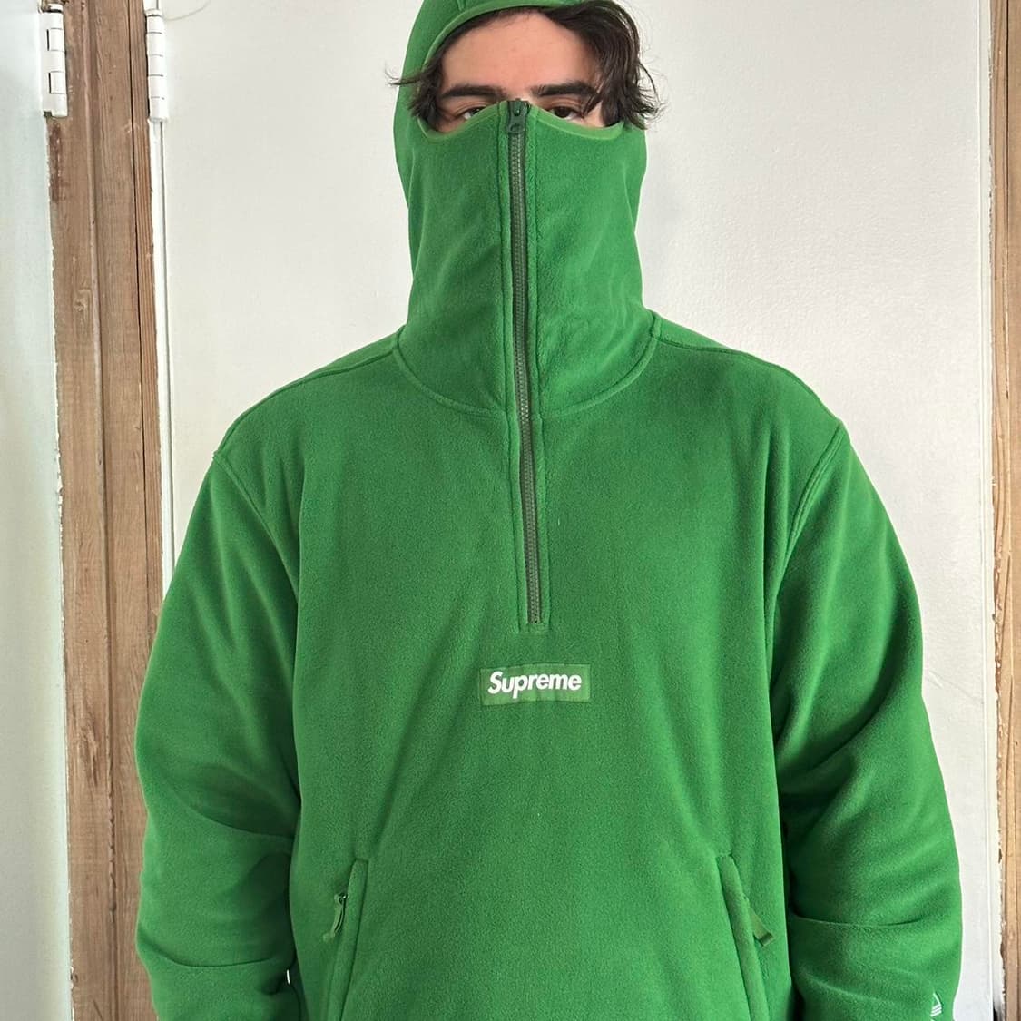 슈프림 폴라텍 페이스마스크 하프 집 후드 스웨트셔츠 그린 상품이미지1