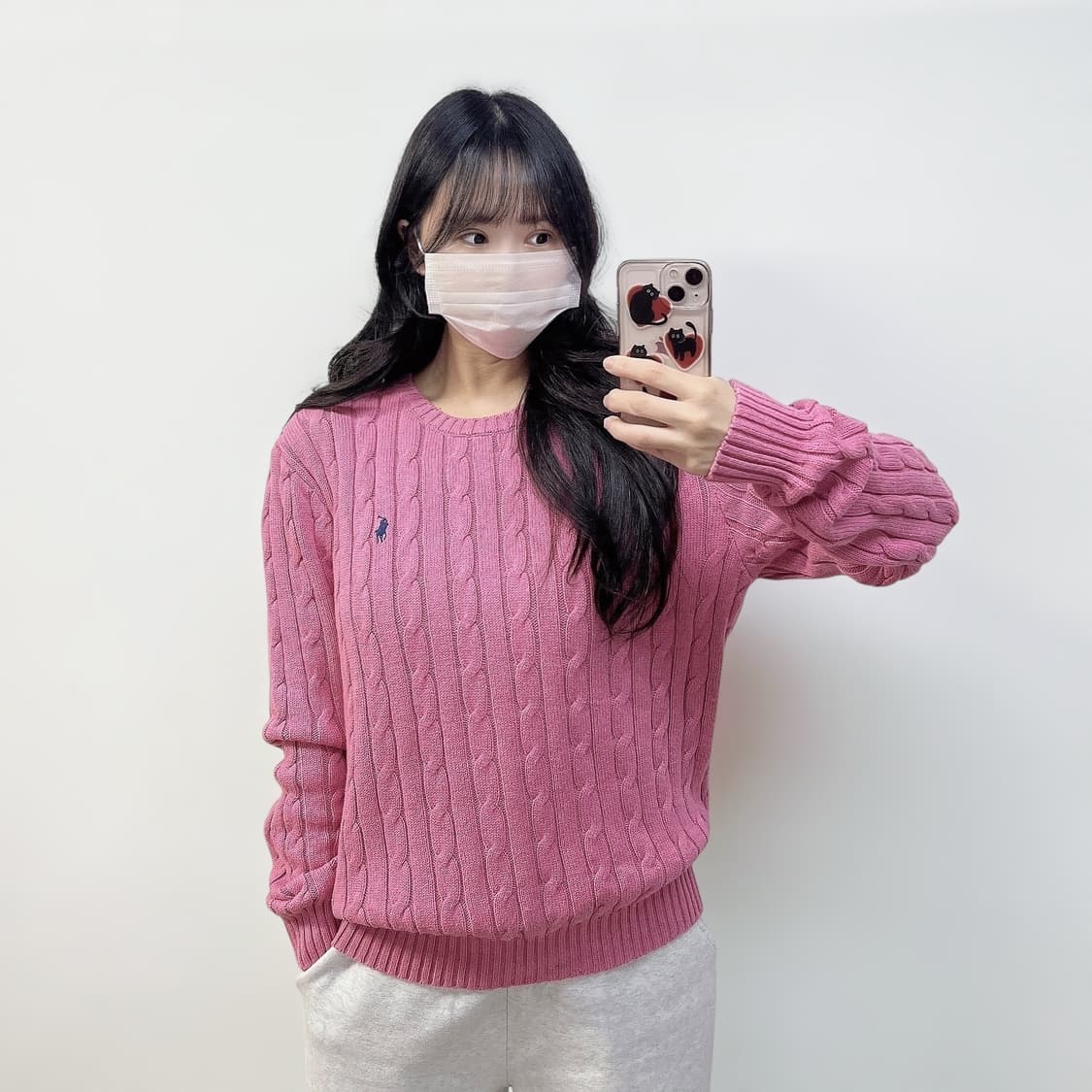 폴로 랄프로렌 포니 로고 케이블 니트 핑크 상품이미지1