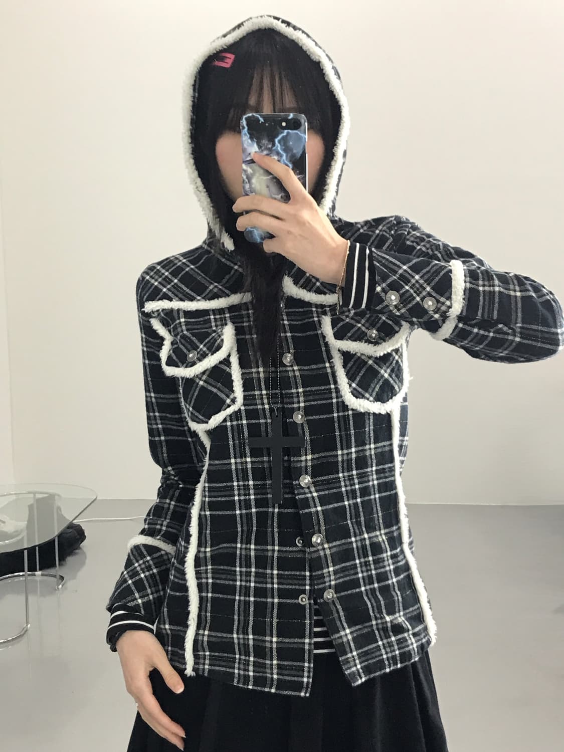 Jpn Checked Shirts Hoodie 상품이미지3