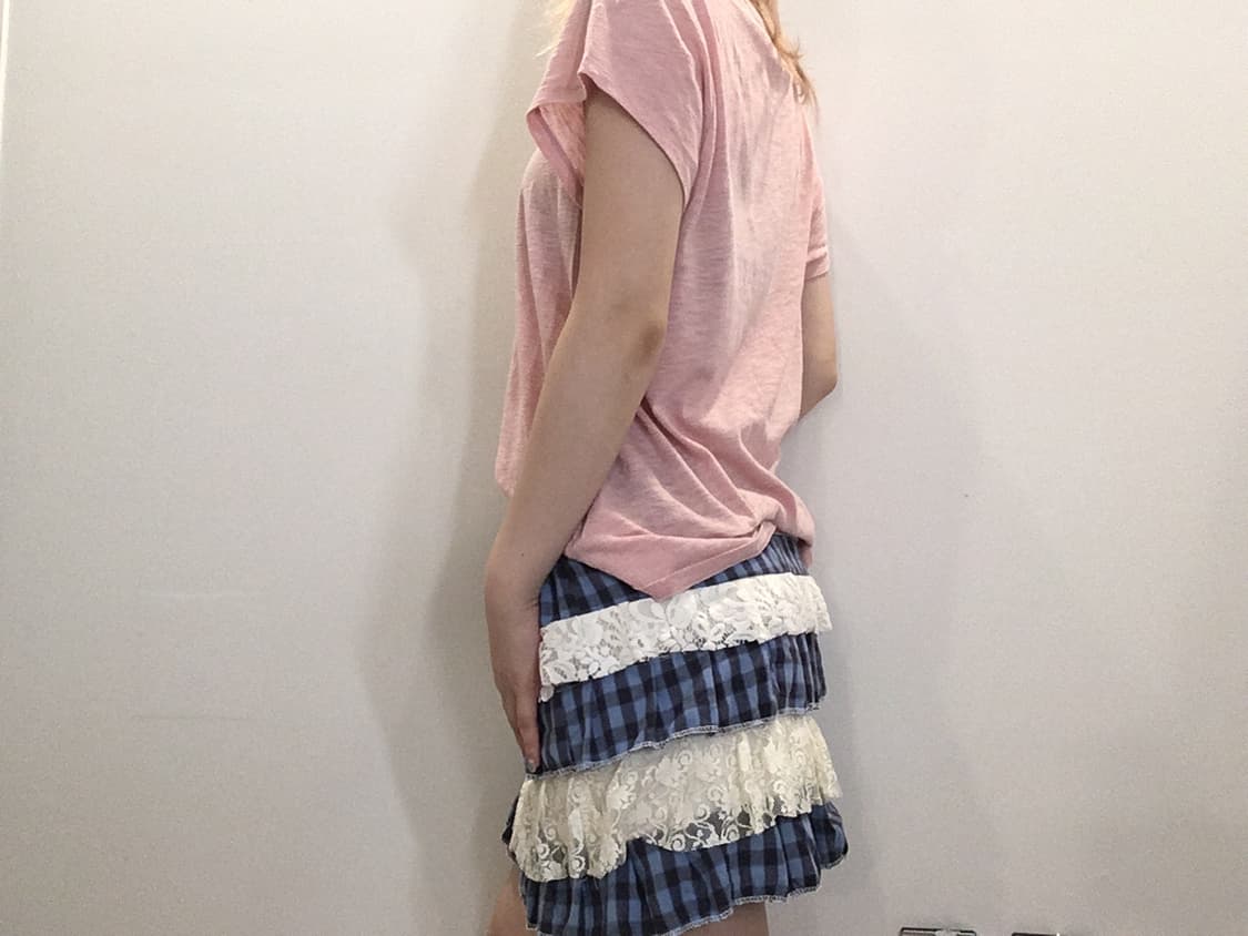 jpn vintage blue check ribbon cancan ski 상품이미지6